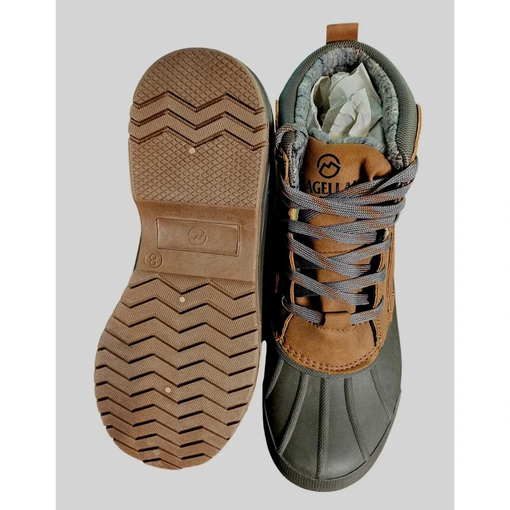 Magellan Duck Boots Mens 8 Brown Grey Lace Up Flannel Lined Waterproof Shell